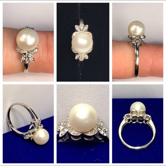 10K GENUINE ART DECO PEARL & DIAMOND COCKTAIL RING